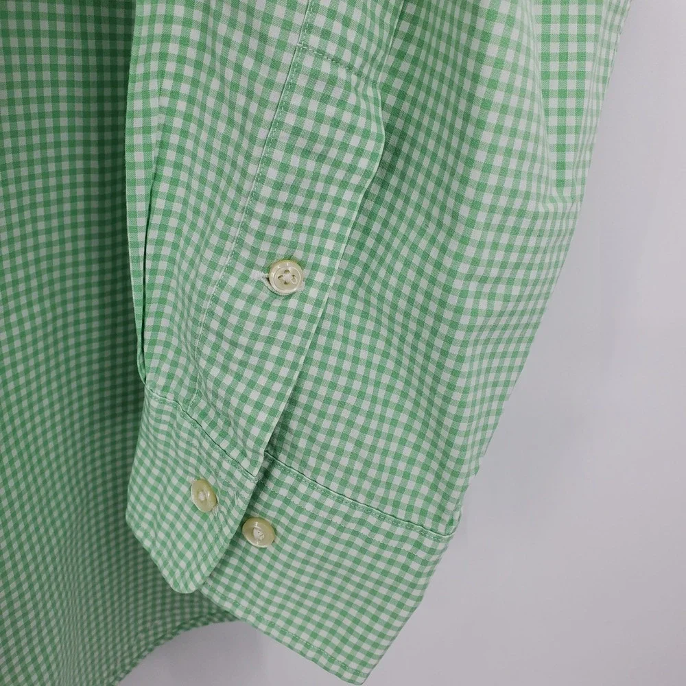 Polo Ralph Lauren Men's‎ Green Gingham Custom Fit Button Down Shirt 17.5 Preppy